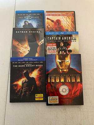 Marvel DC Superhero Movie Lot DVD Blu-ray Iron Man Batman Spider-Man 6pc