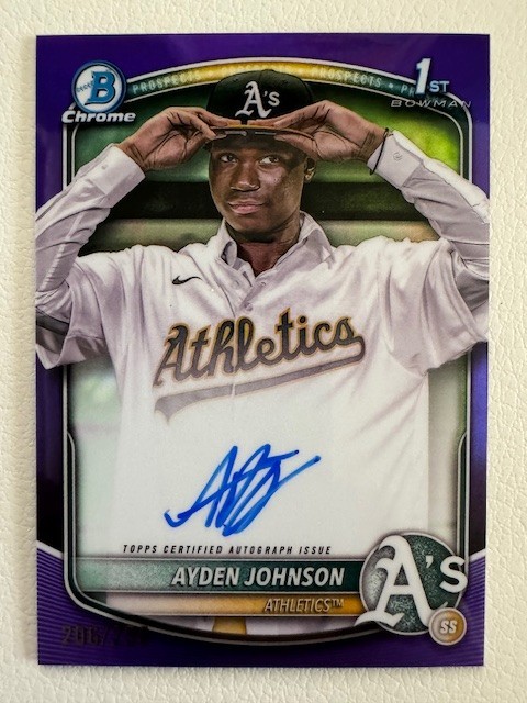 2025 Bowman Chrome 1st Ayden Johnson Purple Refractor Auto /250 #CPA-AJ