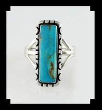 Handcrafted Sterling Silver and Kingman Turquoise Ring Size 8 3/4