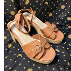Pierre Dumas Tan Strappy Ankle Strap Buckle Open Toe Block Heels 9 Std — photo 1