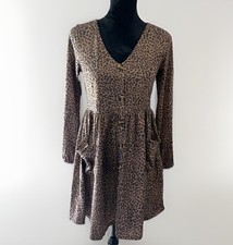 Reoria Dress Long Sleeve Mini V - Neck Fit And Flare Cheetah Print Women’s Small
