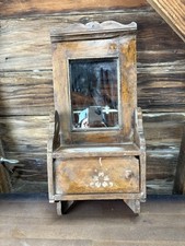 Cornice specchio da toeletta VINTAGE in legno FATTO A MANO CON CASSETTO