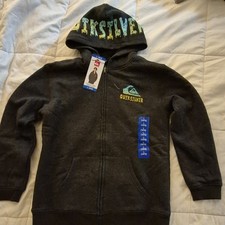 Quiksilver Boys Full Zip Hoodie Dark Gray Logo Fleece Size L 14/16