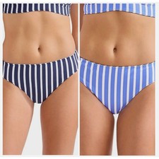 TOMMY BAHAMA Coastline Stripe Reversible Bikini Bottoms XS Navy Blue White NWT