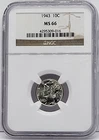 1943 Mercury Dime, 10c - Graded NGC MS66