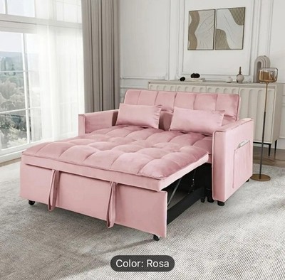 Pink Convertible Sofa Bed with Storage Modern Velvet Loveseat Sleeper Couch,