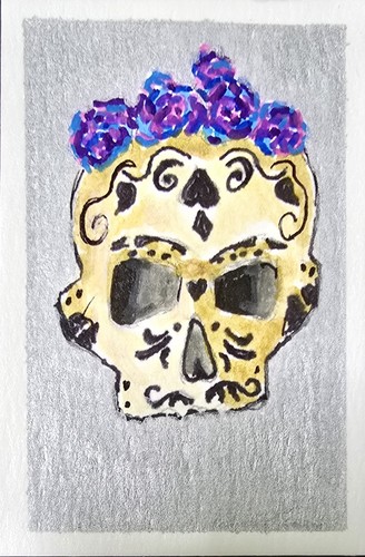 ACEO ATC OOAK Original Painting Halloween "Floral Oracle" Acrylic By Stacey Ann