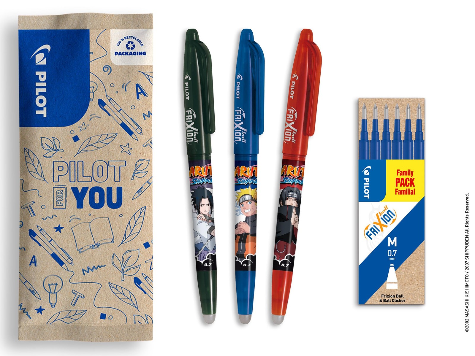 FriXion Ball Naruto lot de stylos rechargeables roller encre gel effaçable pointe moyenne