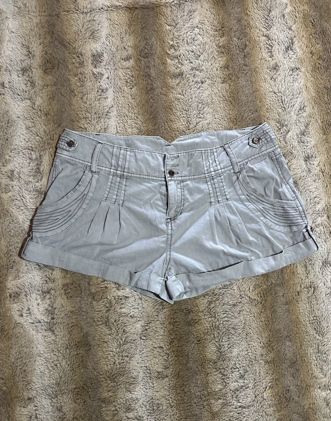 Grey Low Rise Micro Mini Women's shorts Y2K Grunge Fairy Cuffed Cargo Size L vtg