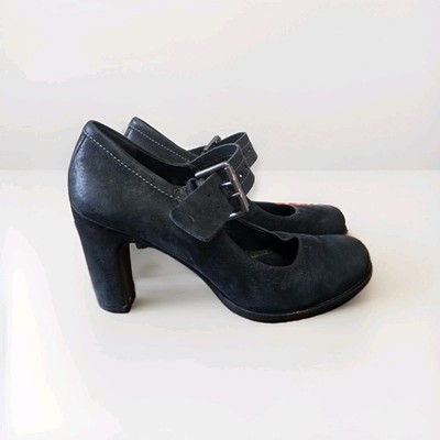 Ecco Mary Jane Shoes Black Leather Pumps Heels EUR 38 US 7.5-8 Buckle Retro 