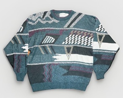 Vtg 90s Piccadilly acrylic Abstract pattern knit multicolor geometric sweater 2X