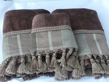 Sherry Kline Marrón Borlas Decorativas Toallas de Baño Mano Lote de 3 NUEVAS Rayas Doradas