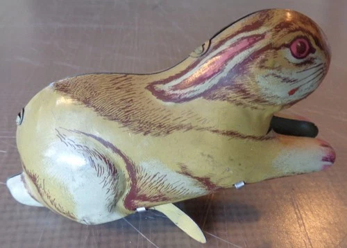 Vintage 1930s Tin Wind Up Chein Hopping Bunny Rabbit
