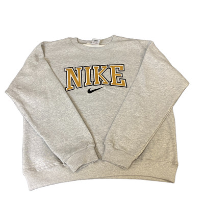 Nike Reworked Sweatshirt Herren Small Grau Bestickt Spruch Logo Vintage Y2K