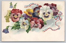 Pansy Flower Bouquet with Red White Blue Ribbon Orchard Postcard