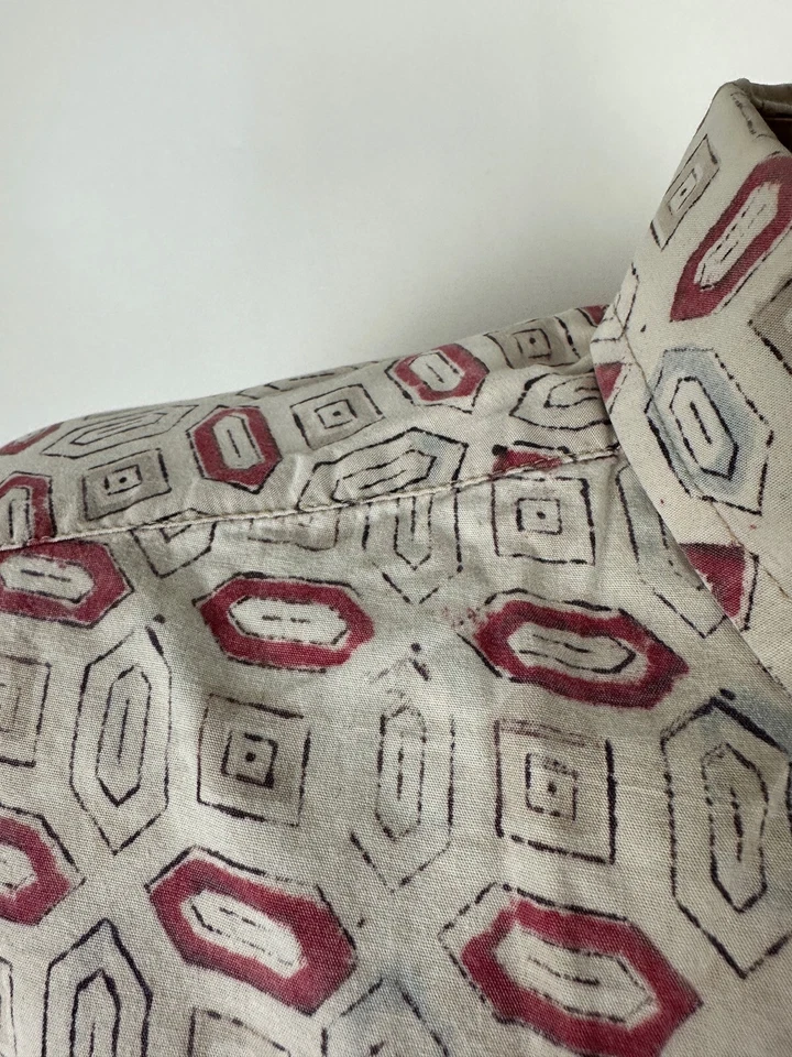 Vintage Orvis Shirt Men XL Geometric Hawaiian Hippie Button Down Beige Cotton - Image 3 of 4