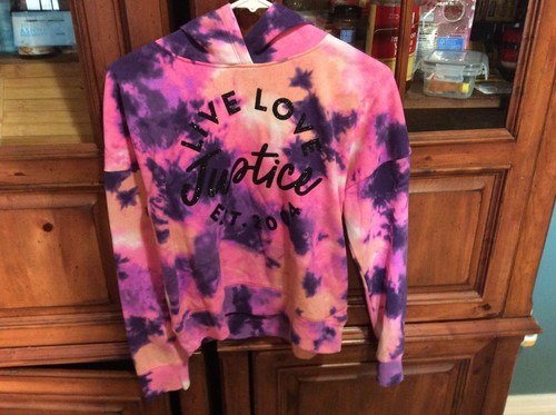 Justice Girls Size L 12/14 Pullover Sweatshirt Tie Dye Purple Pink Live Long - Picture 2 of 5