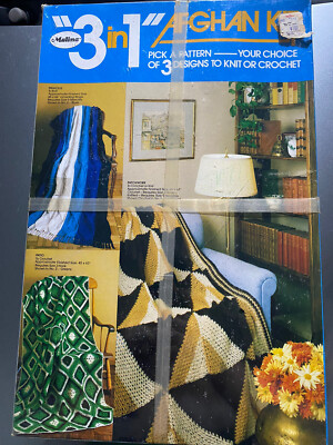 VINTAGE MALINA 3 In 1 AFGHAN KIT CROCHET Blues Brand New