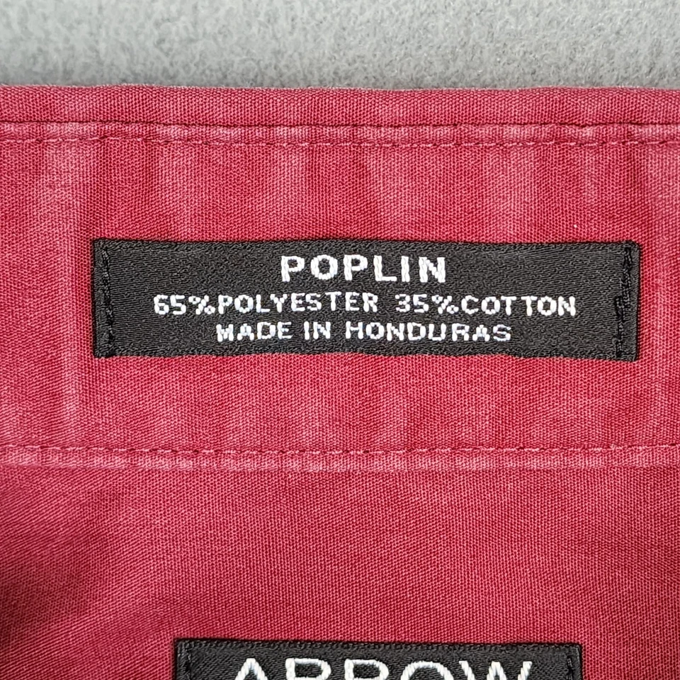 Camisa de vestir roja ajustada Arrow USA 1851 talla 17 32/33 XL manga larga abotonada Foto 4 de 4