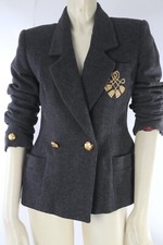 Vintage 80s Anne Klein Gray Wool Fitted Blazer Tassel Embroidery Women Size 2