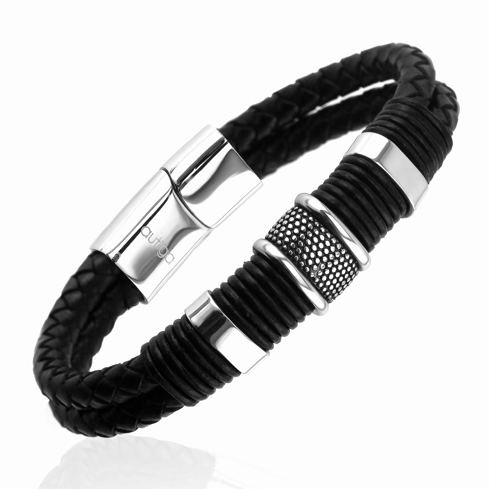 Нарукавная повязка Herren нарукавная повязка geflochtenes Rindsleder schwarz mit Edelstahl 4690₽