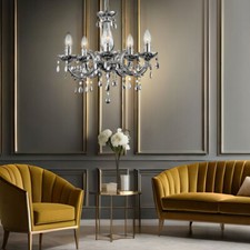 Kronleuchter Hängelampe Luster Esszimmerleuchte 5 flammig Kristall Chrom D 44 cm