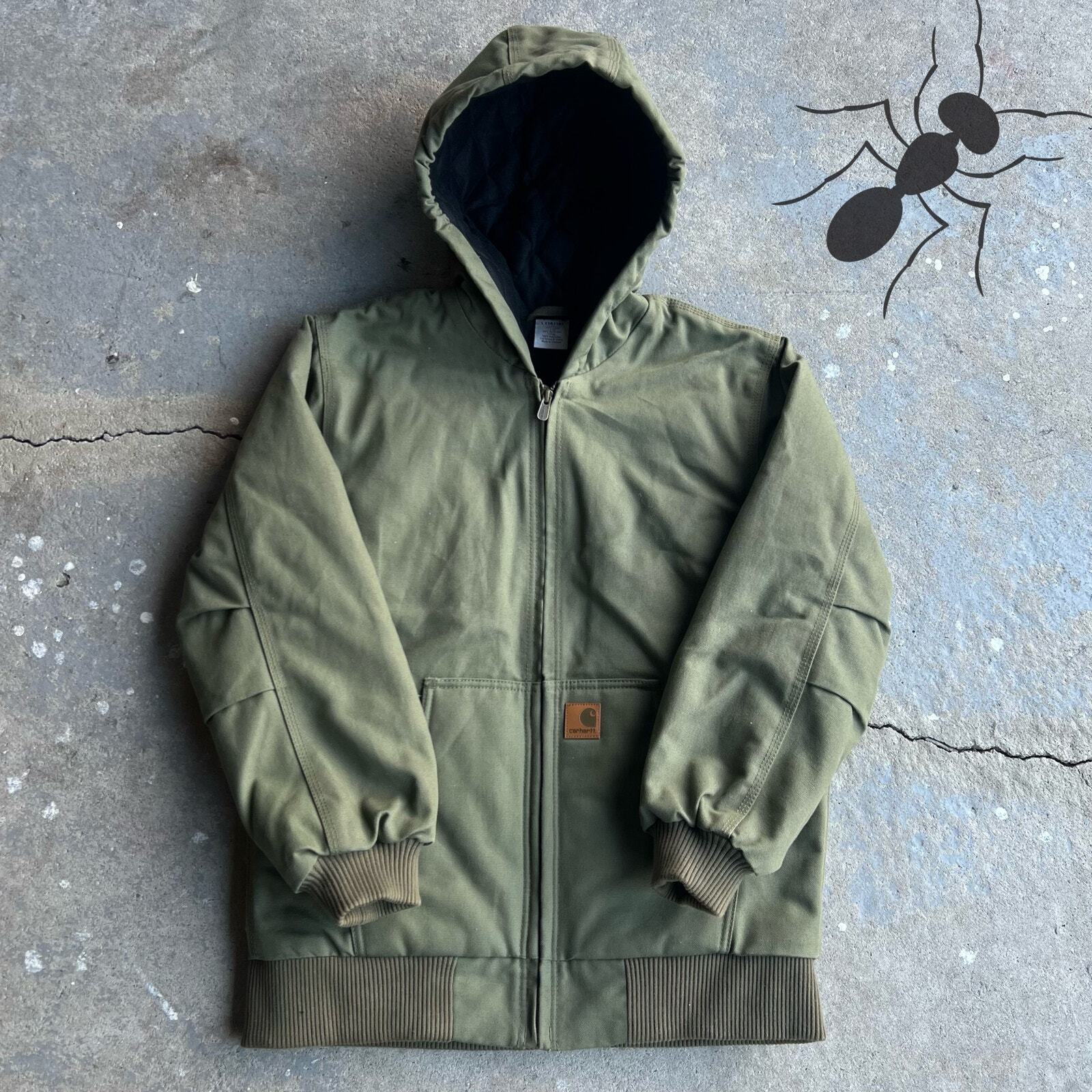Y2K green Carhartt hooded work jacket for youth