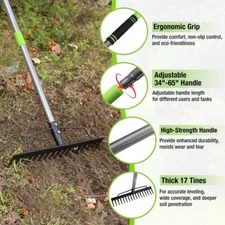 WORKPRO 65" Heavy Duty Bow Rake 17 Tines Metal Head Rakes Adjustable Handle Rake
