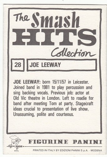 JOE LEEWAY SMASH HITS PANINI STICKER AUTOCOLLANT 1980's - Picture 2 of 2