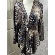 Women's All Hours Open Front Sequin Jacket Black & Tan Print Lightweight X-Large