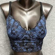 Adore Me Witchy Goth Burlesque Lace Bustier Longline Bra 34DD Blue