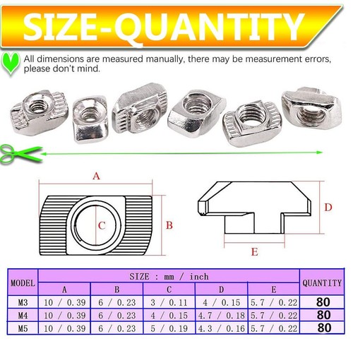 240 T Slot Nuts Hammer Head Fastener Assortment Kit 2020 Series M3 M4 M5 W/ Box - Picture 2 of 5