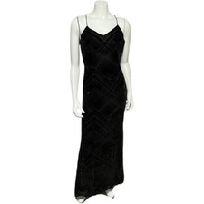 Jovani New York Black Velvet Silk Beaded Holiday Evening Wear Maxi Dress Sz-4