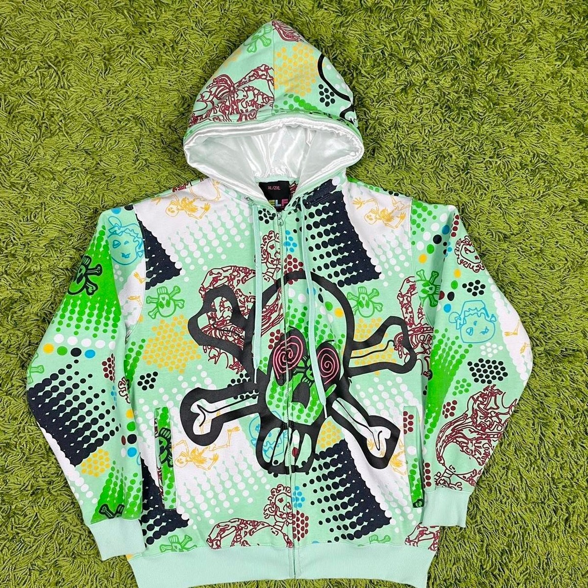 VTG Delf All Over Print Full Zip Up Hoodie Men's Size XL/2XL