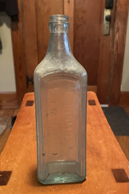 Large Antique Aqua Glass Scott's Emulsion Cod Liver Oil Medicine Bottle.