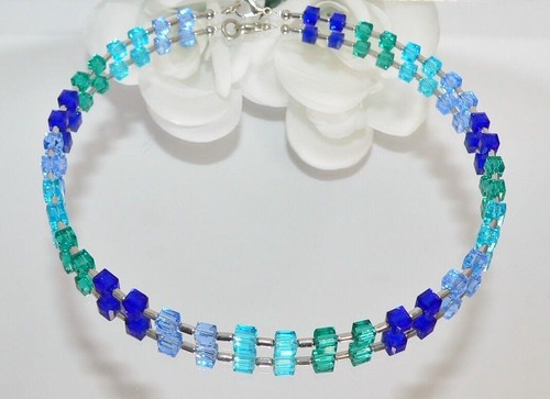 Halskette Würfelkette Würfel Kristall Glas türkis blau hellblau dunkelblau 095f - Bild 4 von 10
