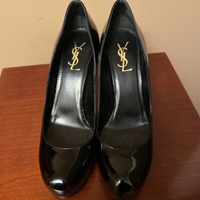$795 YSL Saint Laurent 208786 Patent Leather Tribtoo Platform 105 Shoes 38  US