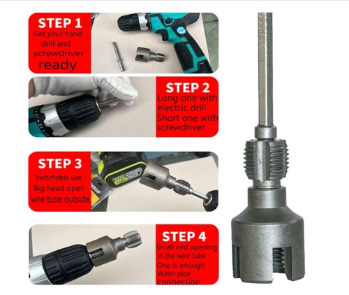 Integrated Pipe Threading Cutting Tool Kit, Drill Compatible PVC Pipe Threader - Picture 11 of 13