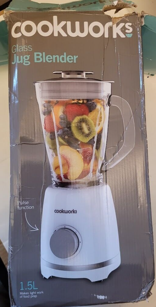 Cookworks TB508AE 1.5L Glass Jug Blender Smoothie Maker 500W White