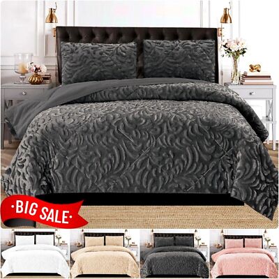Waschbar Quilt Bettbezug Teddy Fleece Bettwäsche Set mit Kissenbezug Alle Größen UK