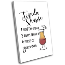 Cocktail Tequila Sunrise Typography SINGLE CANVAS WALL ART Picture Print