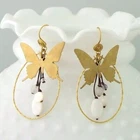 Golden Butterfly White Shell-Brass Dangle Earrings