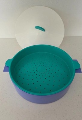 9'' Tupperware Microwave Steamer Dish Strainer Rice Vegetable Cooker #3066A Teal