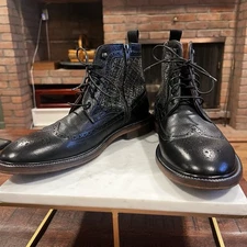 Johnston & Murphy J&M 1850 Black Brewer Wingtip Boots Leather Size 9