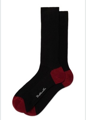 New Men's PANTHERELLA Portobello Black/Claret Rib Crew Socks Size M(8.5-11)