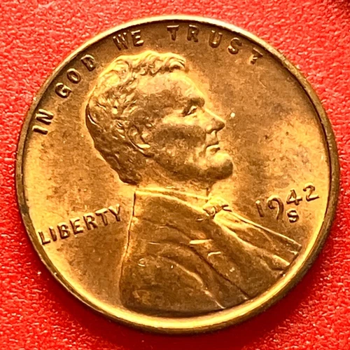 1942-S Lincoln Wheat Cent Penny GEM RED BU From an Original Bank Roll