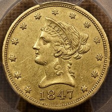 1847-O $10 Liberty Gold Eagle, PCGS AU50, nice early NO type DavidKahnRareCoins