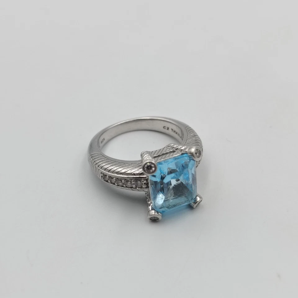 QVC Judith Ripka Sterling Silver 925 Blue Topaz & Clear CZ Cocktail Ring Sz 9 - Image 2 of 4
