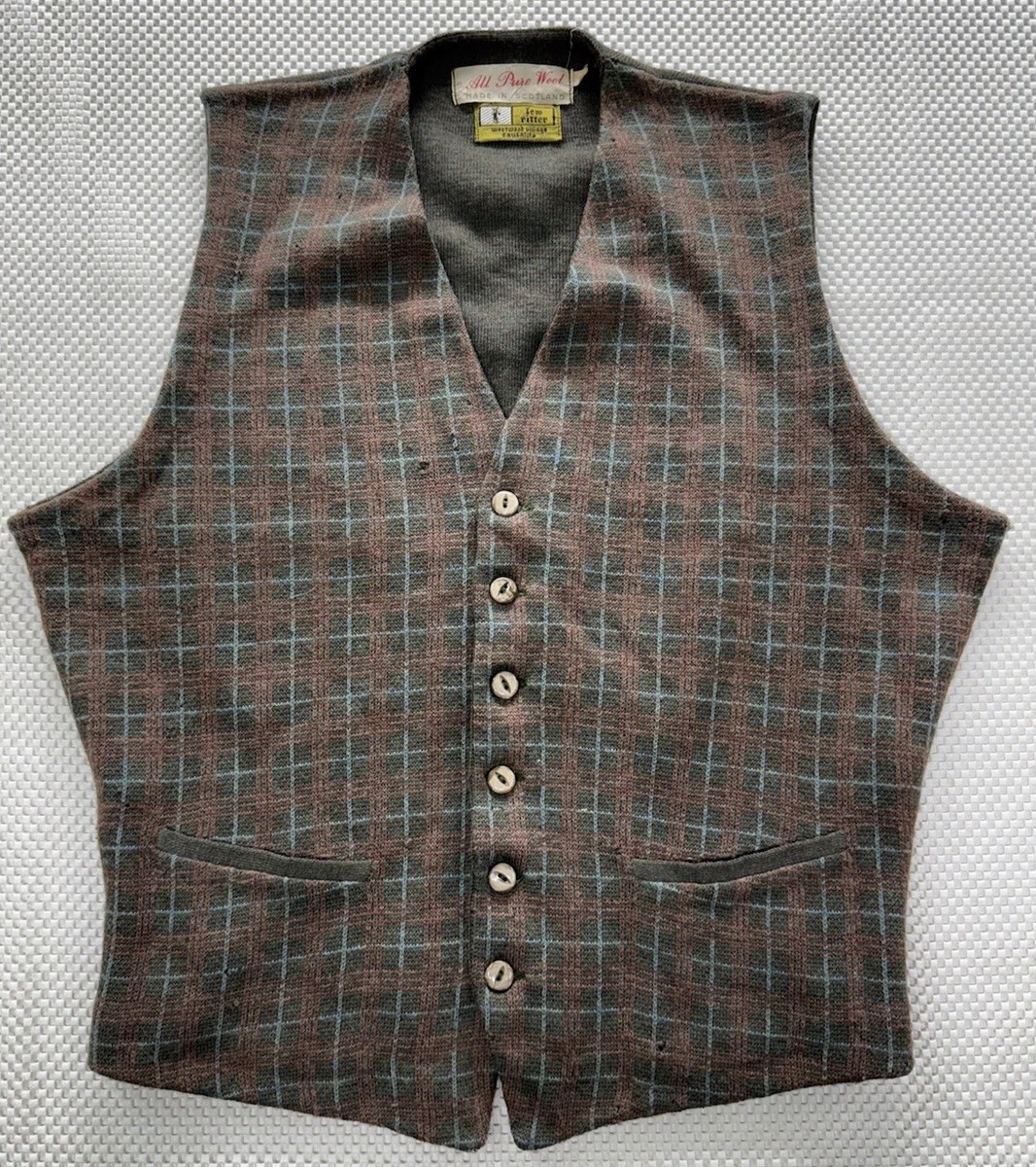 トップス 50s 60s Wool Vest 1960's Lew Ritter Wool Scotland Plaid Wool Vest Men's | eBay
