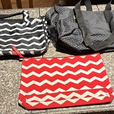 Thirty-One Tote Bags Black White Chevron Tote Bag with Pouch, Polka Dot, Red 